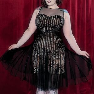 Vintage Y2K Cache leopard print midi dress with sheer mesh overlay - size 6